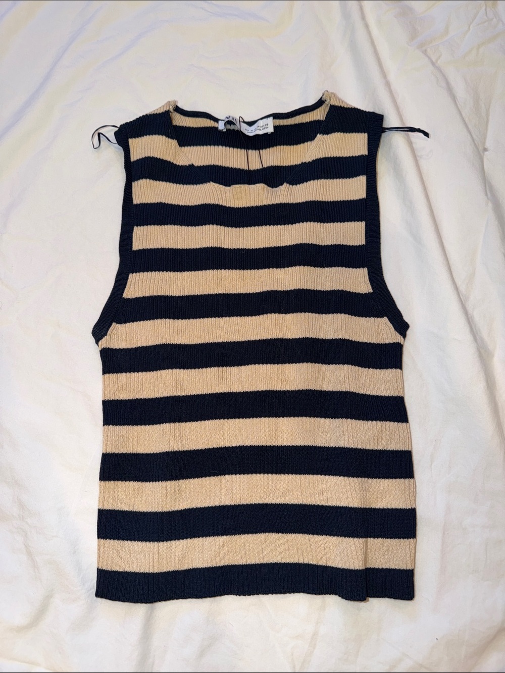 Sleeveless Striped Knit Top in Beige and Black